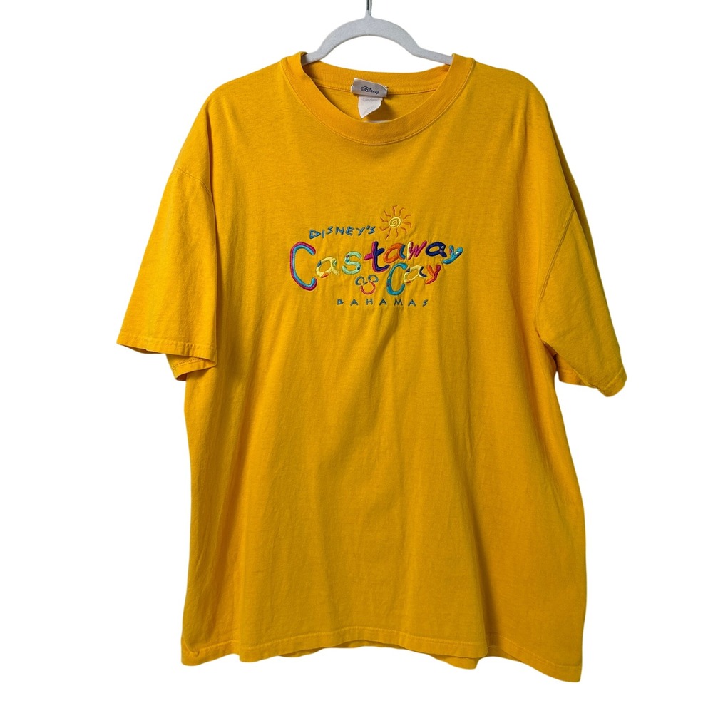 Disney Cruise Line T Shirt Mens L Yellow Castaway Cay Bahamas Embroidered Tee
